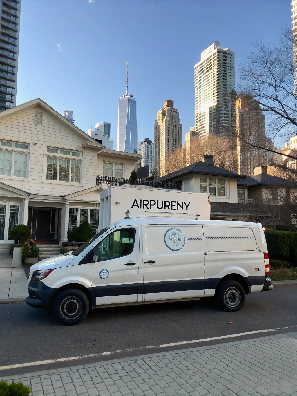 An image of a well-equipped AIR ABSOLUTE SERVICE INC service van parked in front of a clean and modern home, ready to provide top-notch HVAC services.