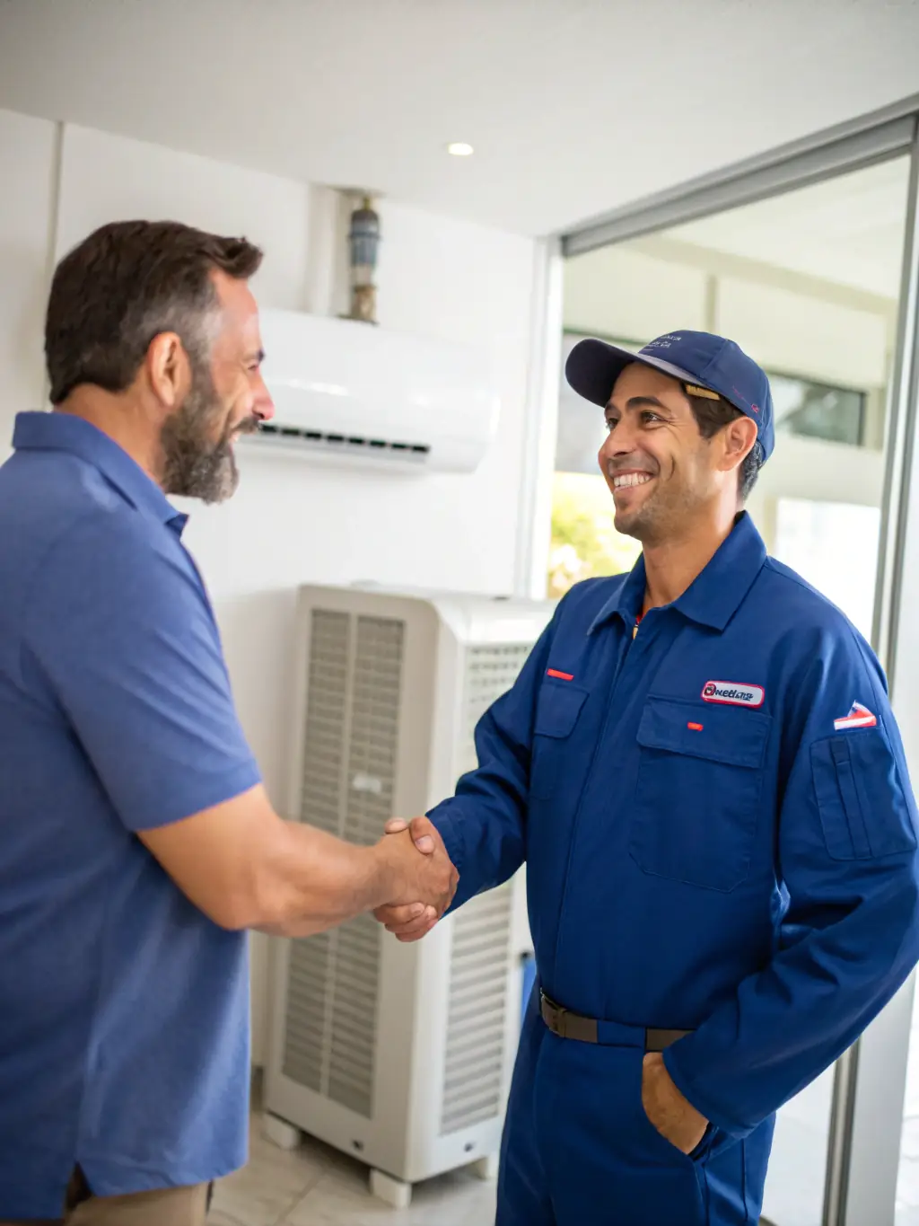 A customer shaking hands with an AIR ABSOLUTE SERVICE INC representative, symbolizing a strong commitment to customer satisfaction.